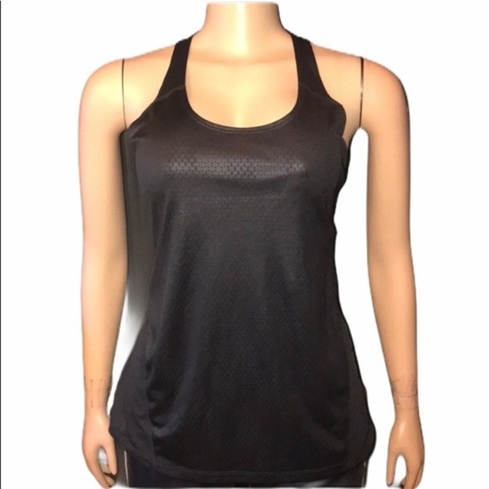 Danskin Now Tank Top Racer Back black loose fit elastic strap vented  size L